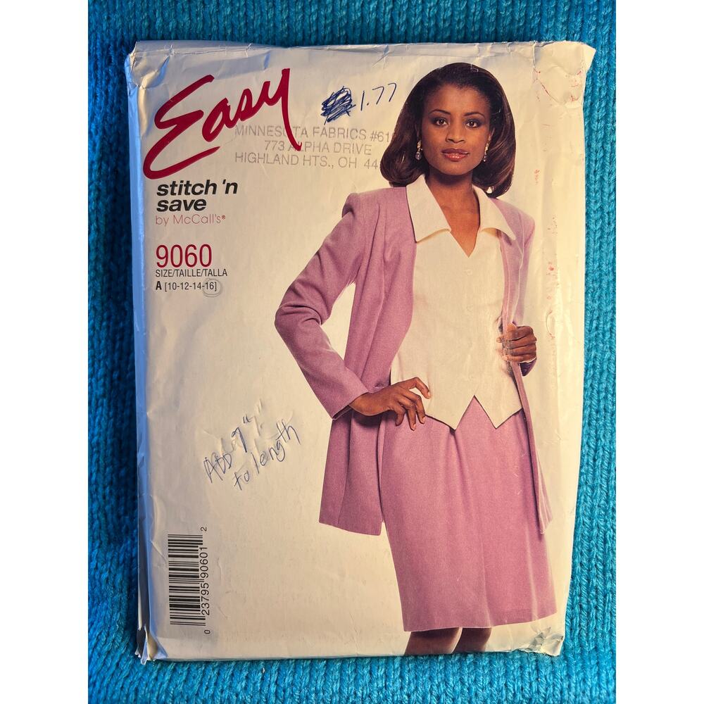 McCalls pattern 9060 suit blazer jacket top straight skirt size 10 12 14 16